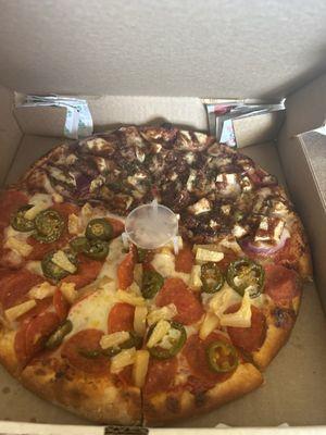 The Rodeo and pepperoni, pineapple and jalapeño