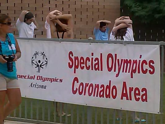 Stretching before the big swim.