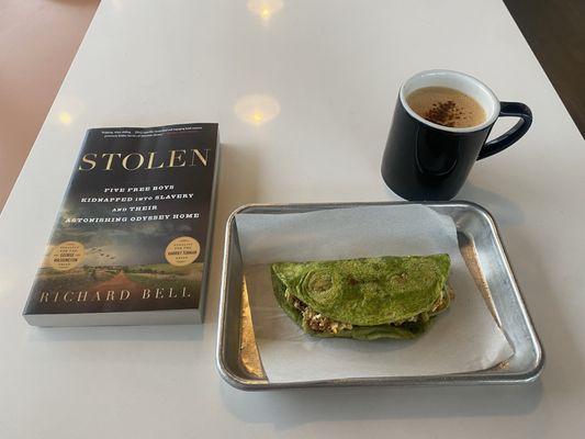 Turkey Chorizo taco with a dirty chai latte