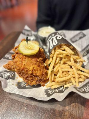 2 thick thighs and garlic parm fries