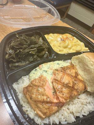 Stuffed Salmon Mac N Cheese Collard Greens