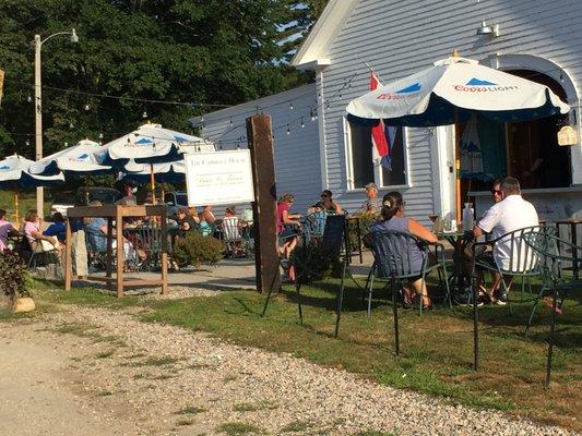 Great set-up for outdoor dining on two patios.