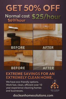 1st time client cleaning special for a limited time only.
Restrictions apply.