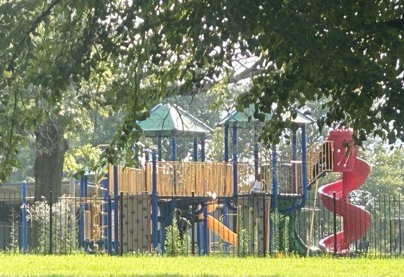 One of two fenced playgrounds.