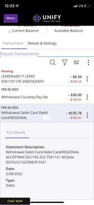 Proof of them taking the wrong amount out and even getting me charged with overdraft fees
