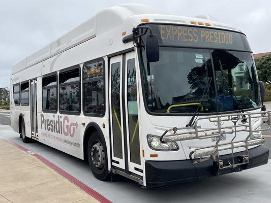 Full size bus for the return trip.