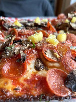 Whole Pepperoni, mushroom, and pineapple pizza
