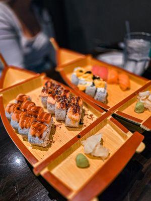 Alaskan crunch roll Mango tango roll Orgasm roll Salmon and tuna nigiri