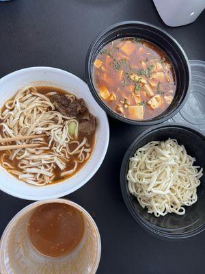 Beef noodle soup, mapo tofu