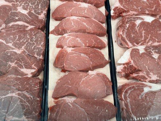 Petite Sirloin Steaks, Boneless Ribeye Steak, Chuch Roast