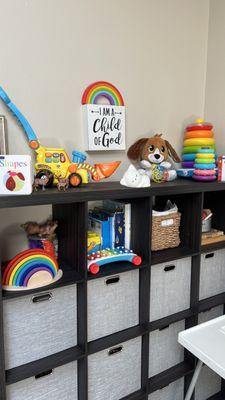 Cubbies and learning! Organized academic learning books, educational toys and much more!