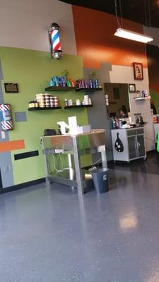 Cashier desk with hair product offerings.