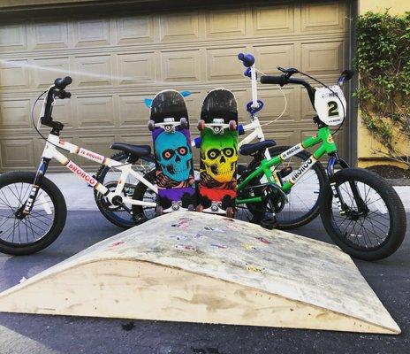 Our set up at home! SE 16" Broncos from L4B... our boys LOOOOOVE their bikes!