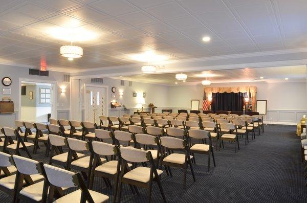 Our largest chapel is not only well lit and welcoming, it is spacious with room for about 135 people.