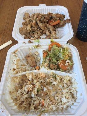 Scraped off the over abundance of chicken and tried to eat what I could. Some broccoli and chicken.