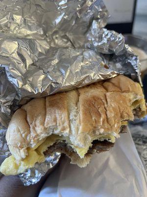 Sausage and egg on a bun