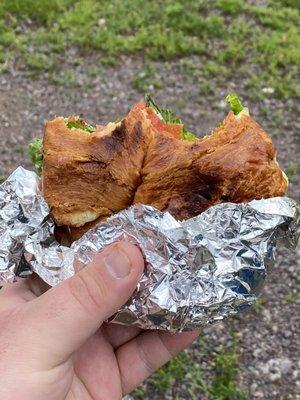 Egg, pepperoni, cheese croissant