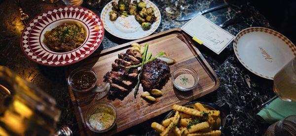 Steak sampler platter were cooked to perfection.