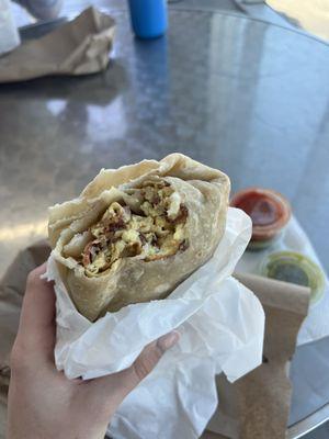 Bacon and Egg Burrito with cheese and potato