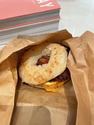 Starbucks egg cheese bacon sandwich.