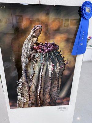 Lizard on cactus, artist Gary Sindell