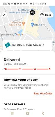 This screenshot shows the location of the restaurant my DoorDash order came from. The restaurant denied having any DoorDash orders.