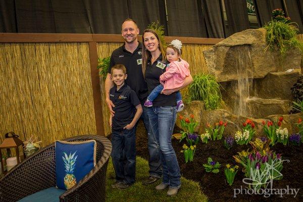 Outdoor Waterfall.  And the family!