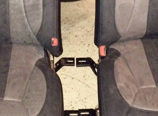 Look at the pattern next to the seatbelts. Richard made excuses of why it's this way.