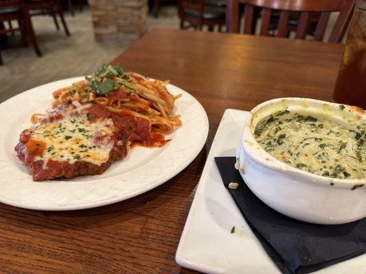 Chicken parm and spinach crab dip
