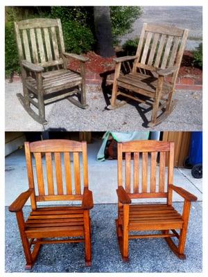Teak Rockers restored with Sikkens Teak Oil.