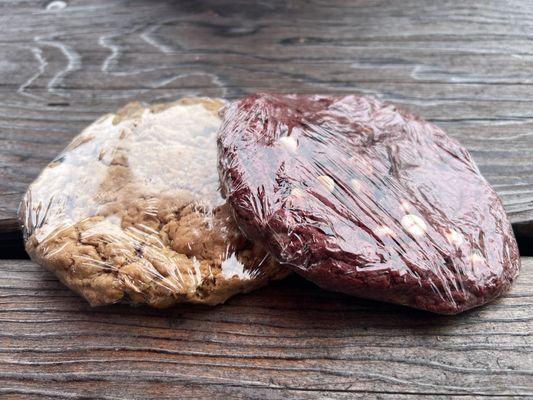 Cookies are huge!  Red Velvet with white chocolate chips and a salted caramel cookie!  Yumm!