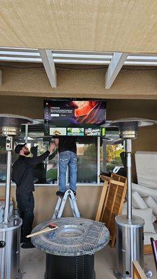 Mounting our 55 inch TV in stucco outside to an automatic drop down mount. Austin and Ray were fantastic.