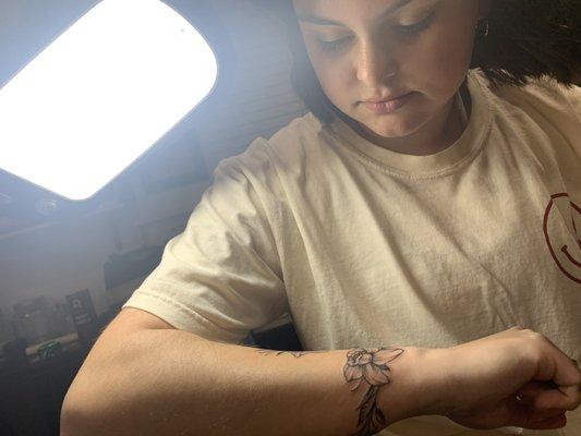 me admiring the beautiful work on my arm for life!!