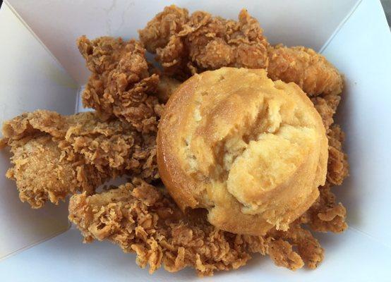 Four piece tenders with biscuit. Everything was delicious and the tenders are huge. All meat too not overly breaded! Everything was tasty.