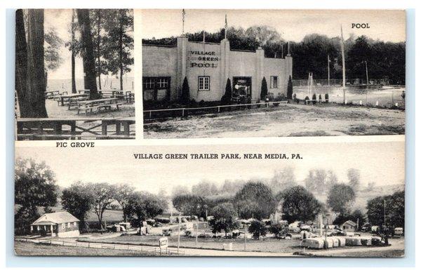 Aston, PA -- Village Green -- Vintage Postcard Delware County