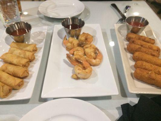 Spring rolls, shrimp, and mozzarella sticks!
