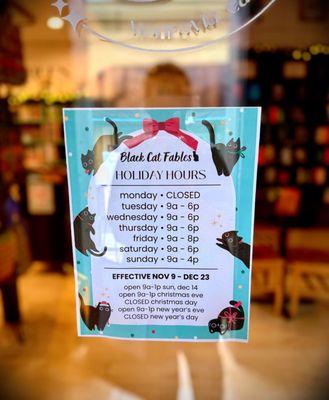 Holiday hours 2025 season