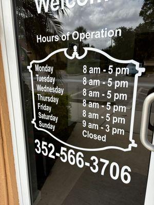 Hours and phone number! Come see us!