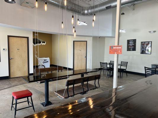 Both regular tables and swing seating