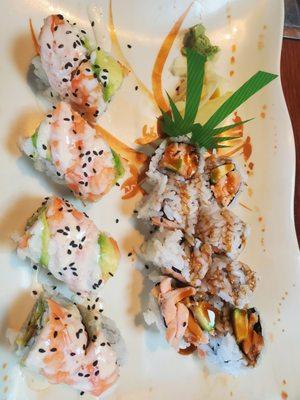 Black tiger roll and Salmon Teriyaki roll (shot #2)
