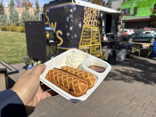 Regular waffle and Boston cream pie waffle