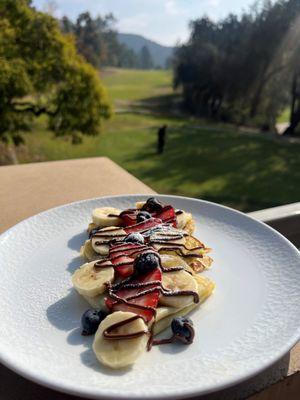 The Sweet Crepe at Hilltop is a delicious mix of fresh berries, bananas, and Nutella wrapped in a warm, fluffy crepe!