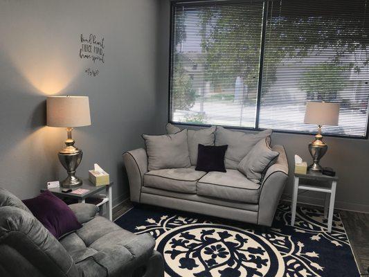 Comfy, cozy office with lots of Kleenex