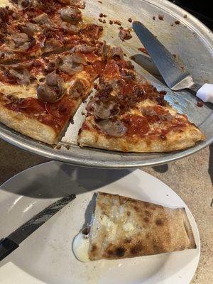 Meat lovers pizza and chicken bacon ranch stromboli