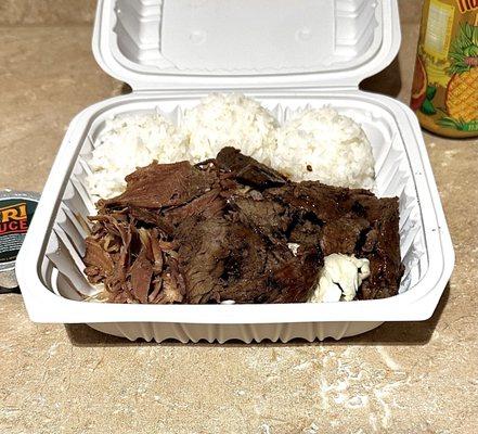 Regular with Kalua Pig and Teriyaki Steak with white rice and no macaroni salad
