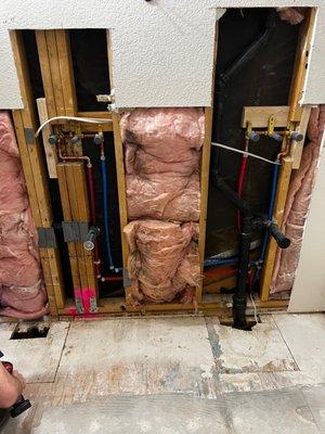 Vanity cabinet relocation. New in wall plumbing for a new vanity cabinet