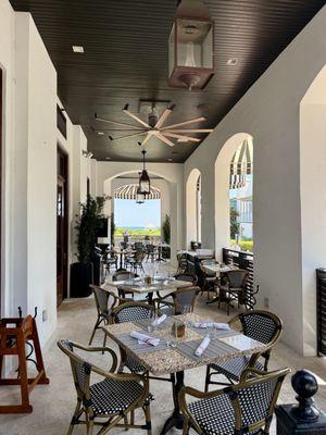 Patio restaurant. Too hot for outside today