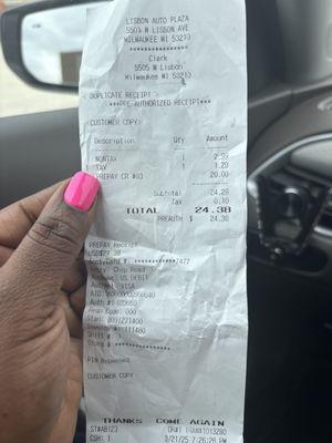 Charge my card $42 .00 trying to get over i want my $20 back that's owe to me .