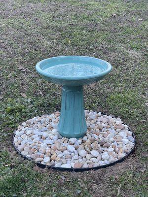 Bird bath, stones, garden edge