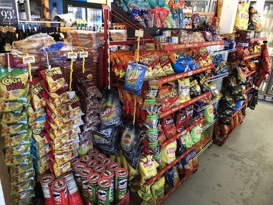 Chips, sunflower seeds & peanuts.